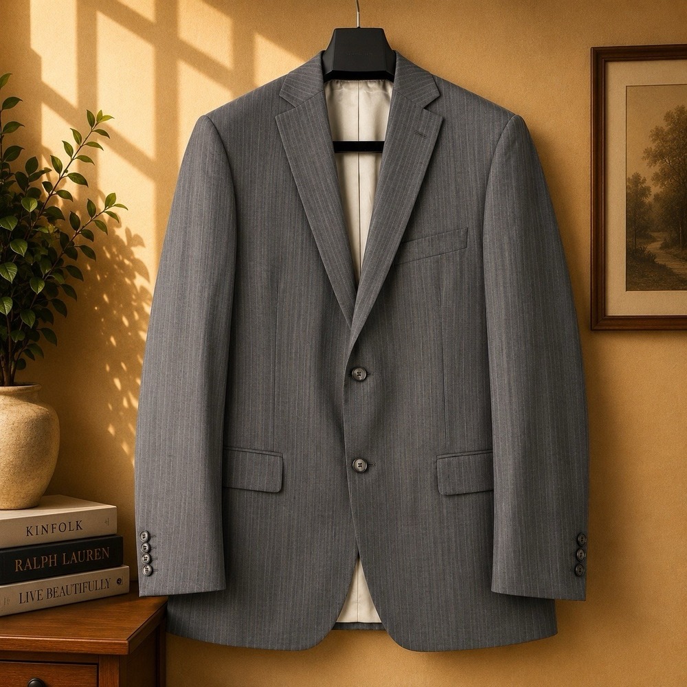 Loro Piana Blazer Mens 38R Gray Hugo Boss Zelander Dream Wool Pinstripe Coat